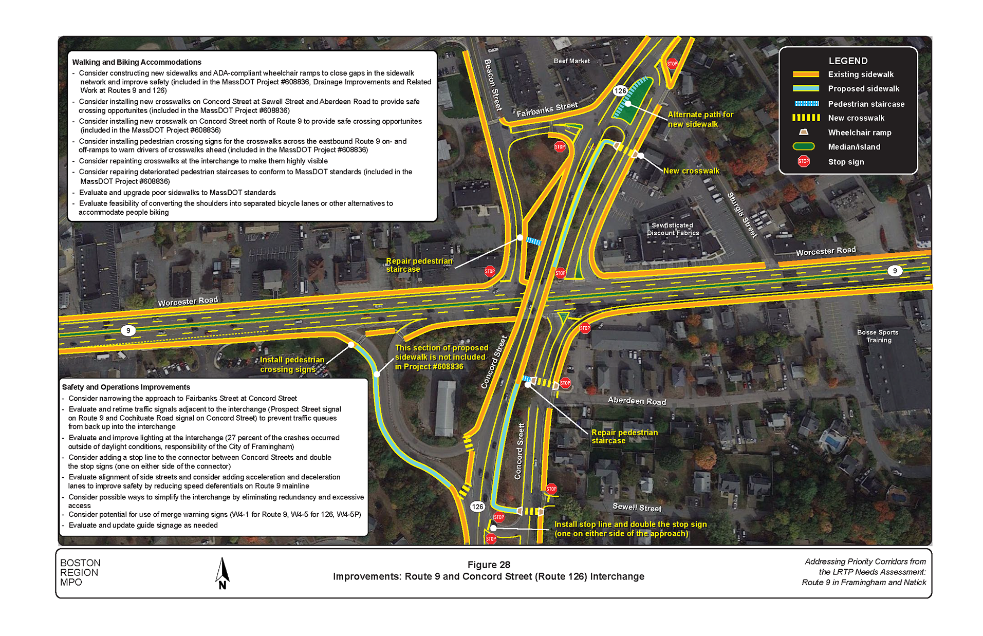 Figure 28 is an aerial photo showing the interchange of Route 9 and Concord Street (Route 126) and the improvements